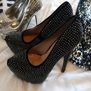 Black silver studded heels